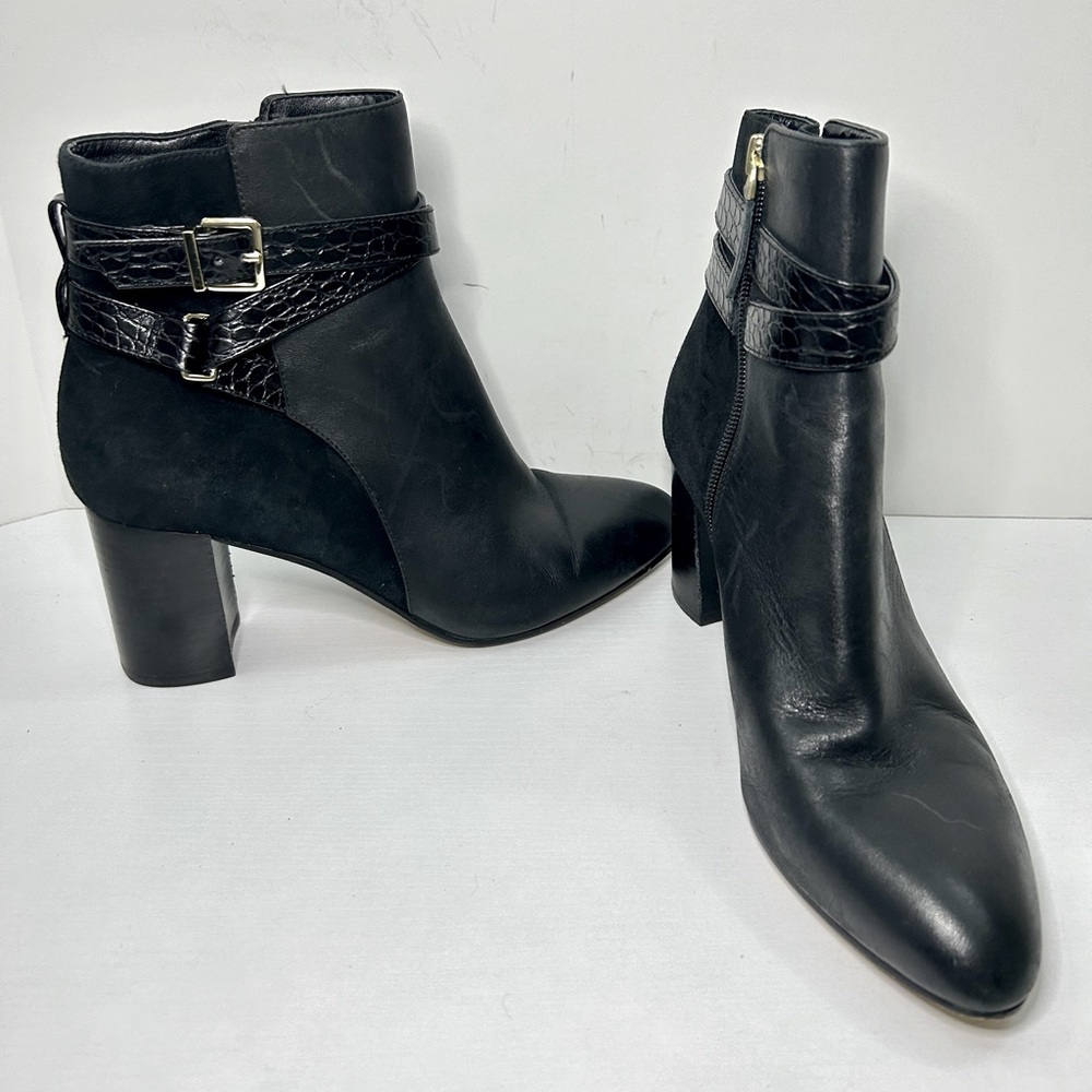 Talbots Simone Vachetta Ankle Boots Black Leather Buckle Detail Size 8.5